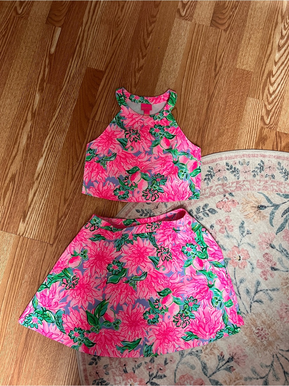 Lilly Pulitzer Pink & Green Floral Crop Top and Skort Set